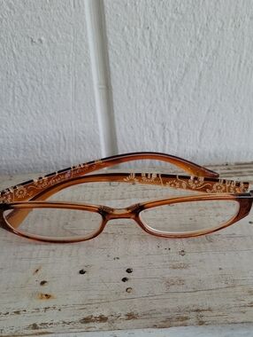 Caribbean Joe Amber Tropical Floral Reading Glasses
